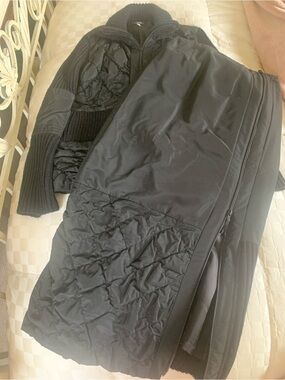 Ladies vintage Vassalli black quilted & knit puffer jacket and matching skirt.